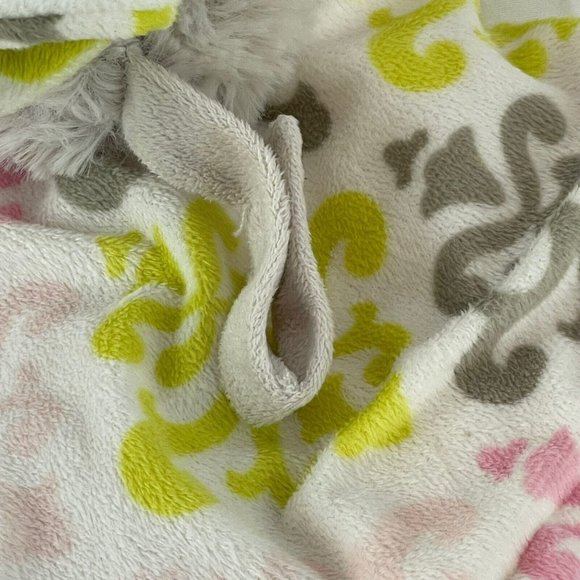 Blankets & Beyond Grey Teddy Bear Lovey Pink Green Pattern Pacifier Holder - Picture 6 of 7